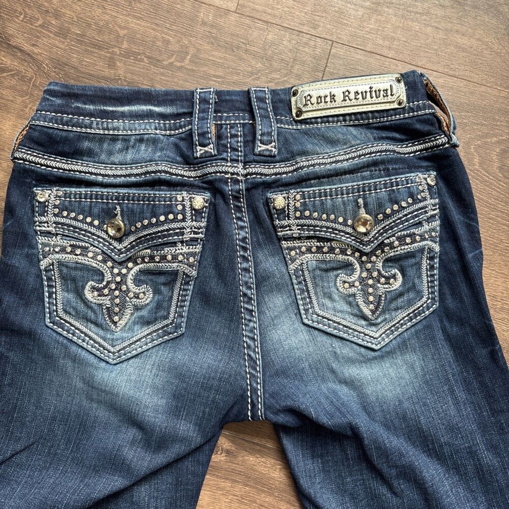 Rock Revival Women's Jessee Bootcut Jeans Studded Rhinestone Size 27